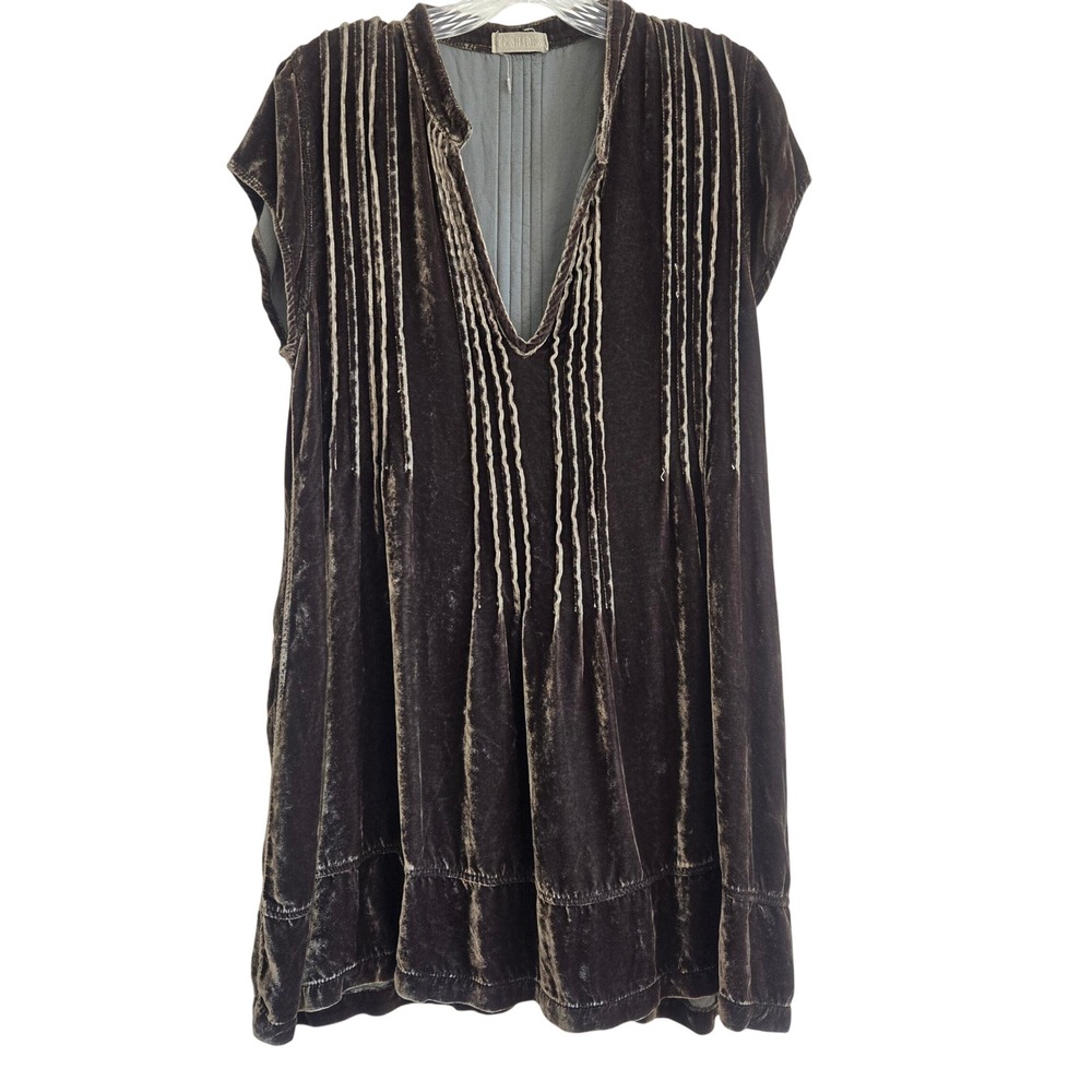 CP Shades Sz S Silk Velvet Tunic Dress Womens Brown Excellent Blend Pintuck